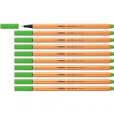 Abbildung von Fineliner STABILO point 88 10er Pack Neonfarbe, leuchtfarbengrün