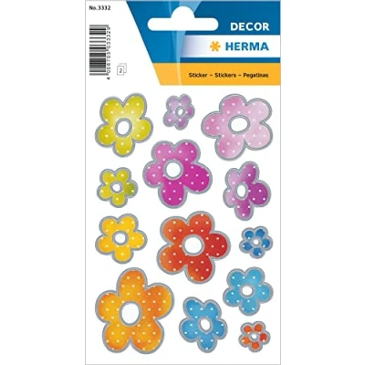 Abbildung von HERMA 3332 Aufkleber Blumen klein, 26 Stück, Pflanzen Sticker mit Blume und Silberprägung, Kinder Etiketten für Fotoalbum Tagebuch Poesiealbum Scrapbooking Geburtstag Dekoration Briefe DIY Basteln