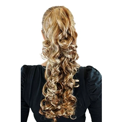 Abbildung von Haarteil Zopf Blond Mix ca. 45cm große Locken Butterfly Clip JL 3254 HL2374B