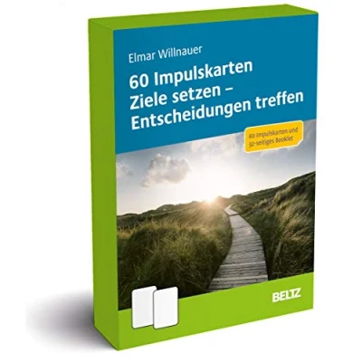 Abbildung von 60 Impulskarten Ziele setzen Entscheidungen treffen: und 48 seitiges Booklet (Coachingkarten)