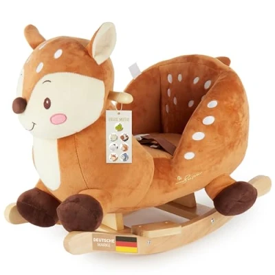 Abbildung von Bieco Schaukelpferd Plüsch Schaukeltier Reh Lina, 60 cm Kinder Schaukelstuhl mit Sicherheitsgurt Baby Schaukel Kleinkind Schaukelwippe ab 9 Monate Holz