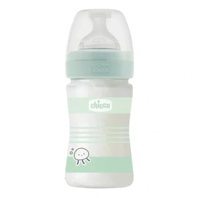 Abbildung von CHICCO BABYFLÄSCHCHEN WELL BEING GLAS, 150 ML, NORMALER FLUSS, 0M+ SILIKON, GRÜN