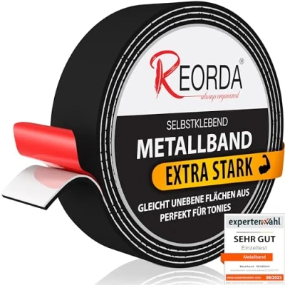 Abbildung von REORDA Metallband selbstklebend Schwarz Ideal für Tonies® Figuren &amp; Regale Magnetband Magnete I Ferroband Eisenband (3m)