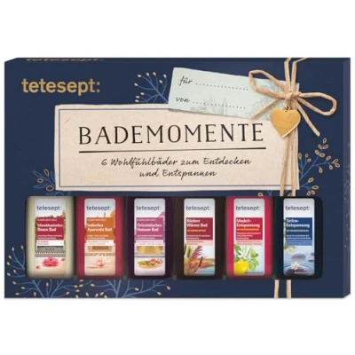 Abbildung von Tetesept Bäder Geschenkset Bademomente Badezusatz Probierset mit Sichtfenster das ideale Präsent für jeden Anlass 1 x Wohlfühlbäder Badeset (6 20 ml)