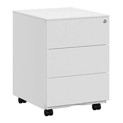 Abbildung von SONGMICS Rollcontainer, Metallschrank, mobiler Aktenschrank, Druckertisch, abschließbar, 3 Schubladen, Unterschrank, vormontiert, Büro, Homeoffice, 45,1 x 39 53,8 cm, wolkenweiß OFC63WT