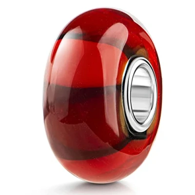 Abbildung von Materia Bead Glasperle Streifen breit Rot Dunkelrot Weinrot 1477, Hülse aus 925 Sterling Silber
