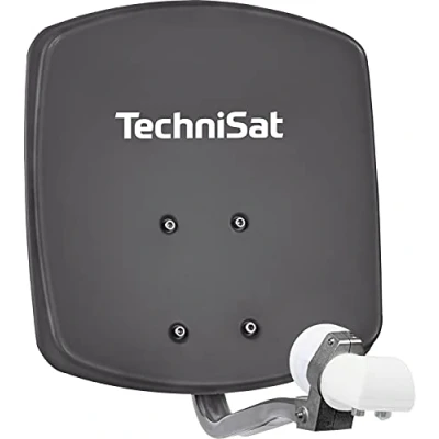 Abbildung von TechniSat DIGIDISH 45 Satelliten Schüssel für 2 Teilnehmer (45 cm kleine Sat Anlage inkl. Wandhalterung, An Rohr Fitting zur Montage am Mast (30 63 mm) und Universal Twin LNB) grau