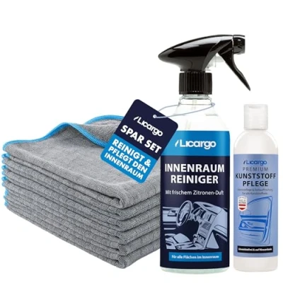 Abbildung von LICARGO® Innenraum Pflege Set 6X Premium Microfasertücher &amp; Innenraumreiniger (500ml) Kunststoffpflege Auto (250ml)