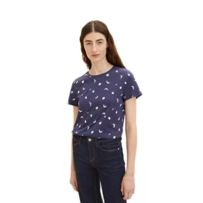 Abbildung von TOM Tailor CREW NECK print Tshirt print, Damen, Größe: XS, Navy abstract dot