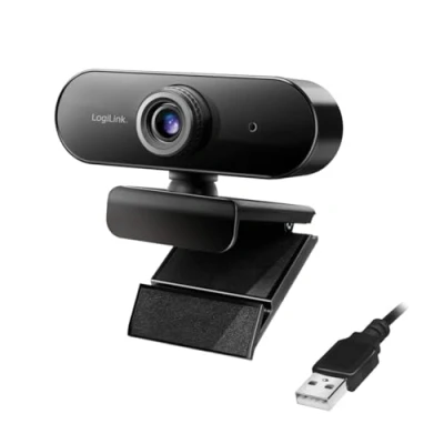 Abbildung von LogiLink UA0371 Pro Full HD USB Webcam mit Mikrofon für gestochen scharfe Videogespräche über Skype/Google Meet/FaceTime/FB Messenger/etc.