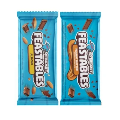 Abbildung von Mr Beast Feastables Schokoladenriegel 2er Pack: Almond &amp; Peanut Butter 2 x 60g Zartschmelzende Schokolade mit knackigen Mandeln cremiger Erdnussbutter