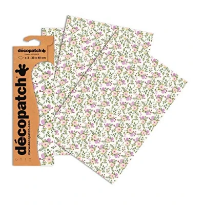 Abbildung von Decopatch Papier No. 739 (pink weiß violett Streublümchen, 395 x 298 mm) 3er Pack