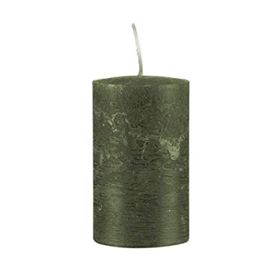 Abbildung von Kopschitz durchgefärbte Rustica Kerze, Stumpenkerzen Olive, 12 x 6 cm, 1 Stück, rußarm, tropffrei