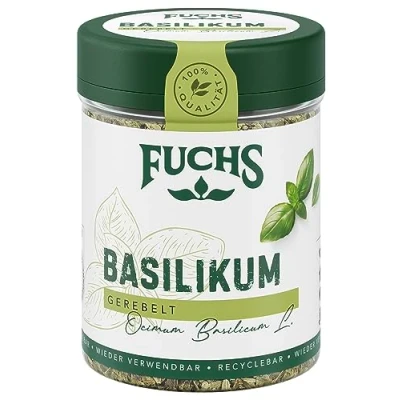 Abbildung von Fuchs Gewürze Basilikum gerebelt mediterrane Kräuternote für Pesto, Antipasti oder Pastasaucen natürliche Zutaten 20 g in wiederverwendbarer, recyclebarer Dose