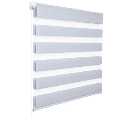 Abbildung von WOLTU Doppelrollo Klemmfix ohne Bohren Grau B110 x H150 cm, Duo Rollo Zebrarollo Fensterrollo Klemmrollo Seitenzugrollo Easyfix lichtdurchlässig &amp; verdunkelnd Rollos für Fenster und Tür