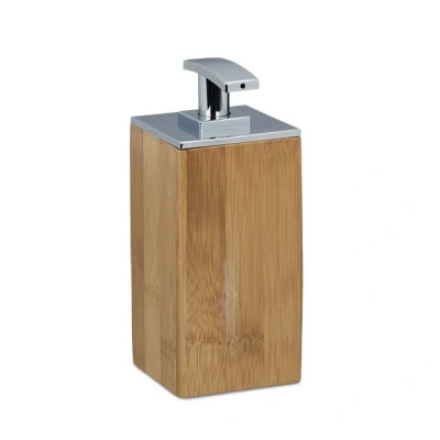 Abbildung von Relaxdays Seifenspender Bambus, nachfüllbar, eckig, HxBxT: 17 x 7 cm, Lotionspender, 225 ml, Holz, natur