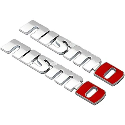 Abbildung von YELVQI Auto Emblem Metall Aufkleber Abzeichen Kennzeichnung für Nissan GT R, R35, Juke, 370Z, Nismo N Angriff, Sentra Nismo, Maxima, 2er Pack, Silber (Color : Silver)