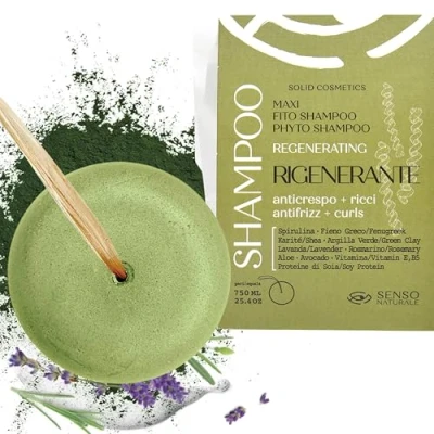 Abbildung von Senso Naturale Festes Shampoo Regenerierendes Anti Frizz für Lockiges Haar, mit Spirulina, Bockshornklee, Grüner Tonerde, 100% Natürlich und Vegan, ph 4,5 5,5