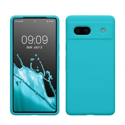 Abbildung von kwmobile Hülle kompatibel mit Google Pixel 7a Silikon Handy Case Handyhülle weiche Oberfläche kabelloses Laden Cool Glacier