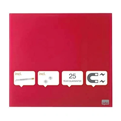 Abbildung von Nobo Glas Whiteboard Kleine Magnetische Wandtafel, Trocken Abwischbare Oberfläche, Rahmenlos, Unsichtbare Wandmontage, 300 x mm, Inkl. Markerstift und Magneten, Rot, 1903954