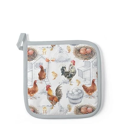 Abbildung von Ambiente® Topflappen Chicken farm, (2 tlg., 2 teilig), hitzebeständig wattiert Pfannen Untersetzer ca.20x20cm