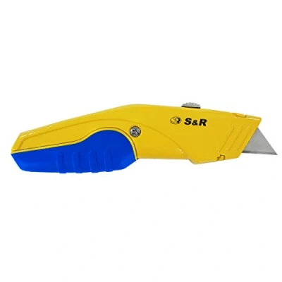 Abbildung von S&amp;R Teppichmesser Schnellwechssel Profi Cuttermesser 168mm, (7 tlg., + 5 Ersatzklingen), SK5 Klinge 3 stufig, Klingenwechsel per Knopfdruck