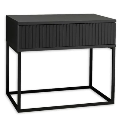Abbildung von MARLE Nachttisch in Graphit Moderner Nachtschrank mit Schublade und schwarzem Metallgestell 60 x 52 38,5 cm (B/H/T)