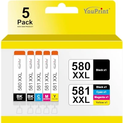 Abbildung von PGI 580 CLI 581XXL Druckerpatronen Kompatibel für Canon 581 Patronen Multipack Pixma TS705 TR8550 TS6150 TR7550 TS6250 TR8500 TS8251 TS6350 TS9550 TS6151 TS9551 5er Pack Youprint