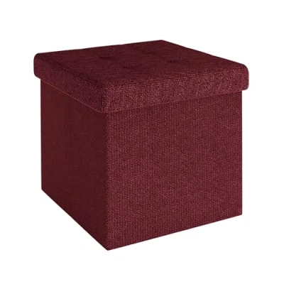 Abbildung von INTIRILIFE Faltbare Sitzhocker 30x30x30 cm in Kirsch ROT Sitzwürfel mit Stauraum und Deckel aus Stoff Mulden Sitzcube Fußablage Aufbewahrungsbox Truhe