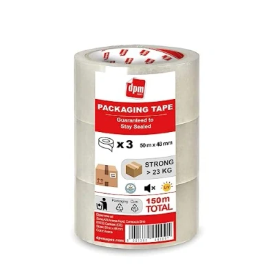 Abbildung von Dpm tapes Packaging Tape Verpackungsband, Klebeband, Versand, Umzug, reißfest, Lösungsmittelfrei, Stark Und Leise, 50 m x 48 mm (3 Rollen) (Transparent)