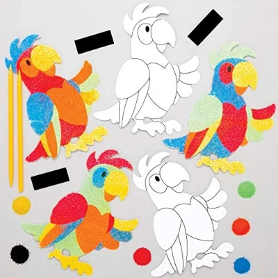 Abbildung von Baker Ross Sandkunst Magneten „Papageien“, für Kinder Kunsthandwerk Projekte (6 Stück), Mittel