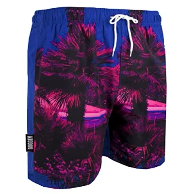 Abbildung von GUGGEN Mountain Badehose Herren Boardshorts Beachshorts Strandhose 1602 Schnelltrocknende Badeshorts mit Kordelzug Palmen Beach Pinkes Muster