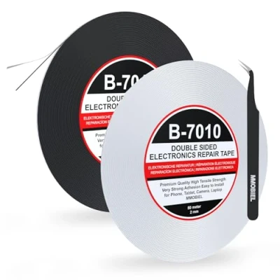 Abbildung von MMOBIEL 2X 2 mm doppelseitiges Klebeband stark klebend Tape 50 m Rolle (Schwarz/Weiss) für Smartphone Tablet Reparatur