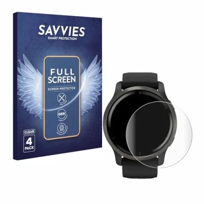 Abbildung von Savvies 4 Stück Full Screen Schutzfolie für Garmin Venu 2 Cover Displayschutz Folie [3D Curved, Transparent, Anti Fingerabdruck]