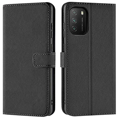 Abbildung von Verco Handyhülle für Xiaomi Poco M3 Hülle, Bookcase Tasche Flipcover Case [Kartenfächer/Aufstellfunktion], Schwarz