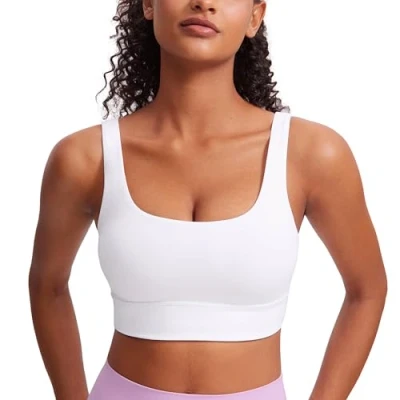 Abbildung von CRZ Yoga Damen ButterLuxe Sport BH U Back Ohne Buegel Große Brüste Fitness Top Weiss XS