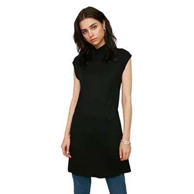 Abbildung von Trendyol Damen Steep Collar Sleeveless Tap Tunic Shirt, Schwarz, S EU