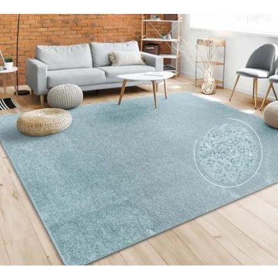 Abbildung von Paco Home Teppich Wohnzimmer Schlafzimmer Esszimmer Kurzflor Moderne Optik Einfarbig Pastell, Grösse:160x220 cm, Farbe:Türkis