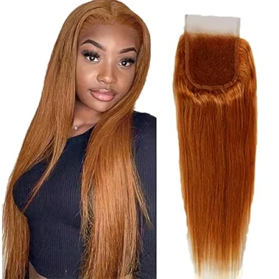 Abbildung von Tuheerst 4x4 Lace Closure Human Hair Straight Brown #30 with Natural Hairline Bresilienne Cheveux Humain Free Part 10 Inch
