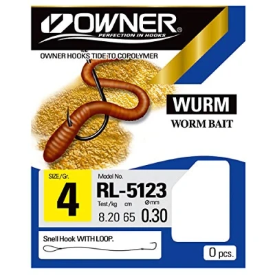 Abbildung von Owner Wurmhaken RL5123 Vorfachhaken #6 7 Stück 0.30mm (8.2kg) (65cm) Friedfisch Vorfächer