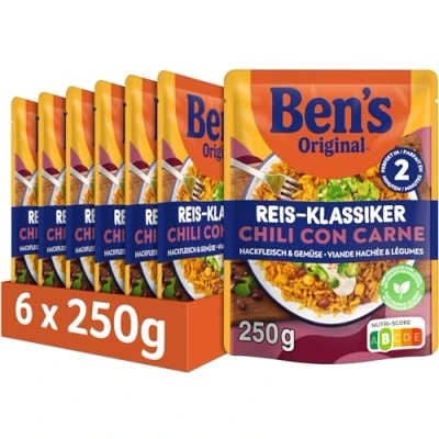 Abbildung von BEN’S ORIGINAL Express Chili con Carne Fertiggerichte Hackfleisch &amp; Gemüse, Risotto schnell und einfach fertig in nur 2 Minuten, 6 Packungen (6 x 250g)
