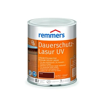 Abbildung von Remmers Dauerschutz Lasur UV teak, 0,75 Liter, Dekorative Medium Solid für Außen, auch helle Farbtöne und farblos UV+, wetterbeständig