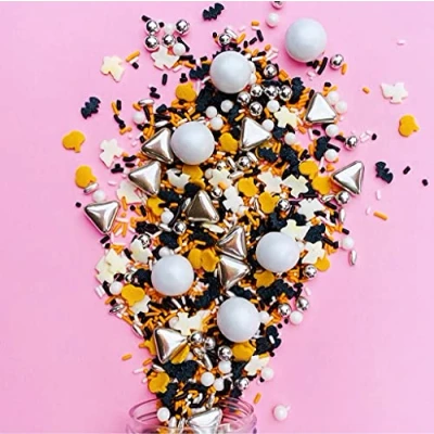 Abbildung von STREUSEL Grusel Party Halloween orange, schwarz silber 180g von GLÜCK Zuckerstreusel Geister Spuk Fledermäuse Kürbise Sprinkles für Tortendeko Ghost Deko Cupcakes Muffins