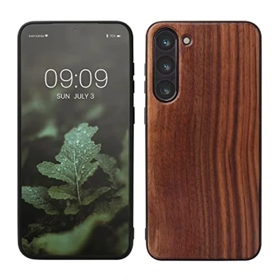 Abbildung von kwmobile Hülle kompatibel mit Samsung Galaxy S23 Plus Holz Case stoßfestes Handy Cover TPU Handyhülle in Dunkelbraun