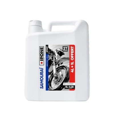 Abbildung von Ipone Motorenöl Motorrad 2 Zeit Samurai Racing 100% Synthetik mit Estern Hochleistungsschmiermittel Kanister 4 Liter + 1