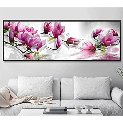 Abbildung von DIY 5D Diamond Painting Kit Vollbohrer Magnolie,Diamant Gemälde Malen nach Zahlen Strass Große Stickerei Kreuzstich Mosaik Bilder Art Crafts für Home Wand Decor Round Drill_(50x100cm,20x40inch)