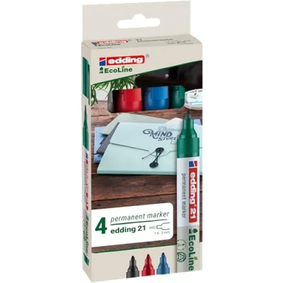 Abbildung von edding 21 EcoLine Permanentmarker: schwarz, blau, rot, grün 4 Stück