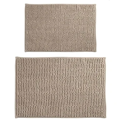 Abbildung von MSV Badteppich 2er Set Badvorleger Duschvorleger Chenille Hochflor Badematte 40x60 cm + 60 x 90 Taupe