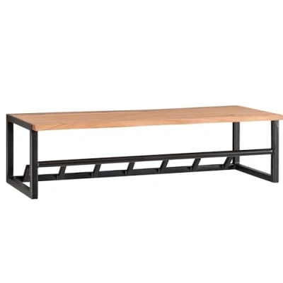 Abbildung von FINEBUY Garderobenpaneel FB67522 (Akazie Massivholz / Metall 80 x 22 33 cm), Hakenleiste Ablage, Garderobe Flurgarderobe Wand
