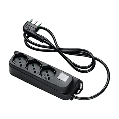 Abbildung von Fanton 47461 Mehrfachsteckdose Omega Steckdosenleiste Schwarz 3 Steckdosen 16 A Kabel 1,5 m Italienischer Großer Teamstecker Schuh + bipolarer Lichtschalter Bank Made in Italy